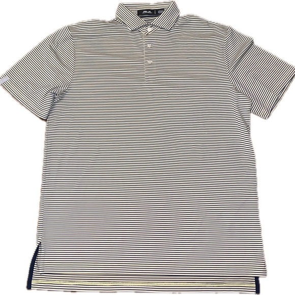 RLX Ralph Lauren Golf Black Navy Stripe Performance Polo Shirt Wicking M NO LOGO - Picture 2 of 7